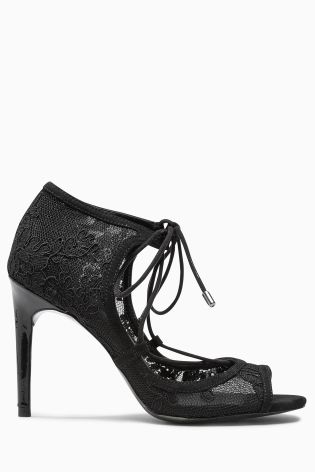 Black Peep Toe Lace Up Shoe Boots